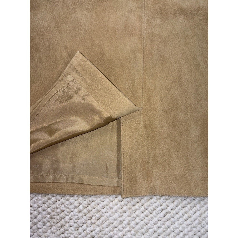 Newport News Suede Leather Pencil Skirt Womens 12 Tan Camel Lined Back Zip - Picture 6 of 9